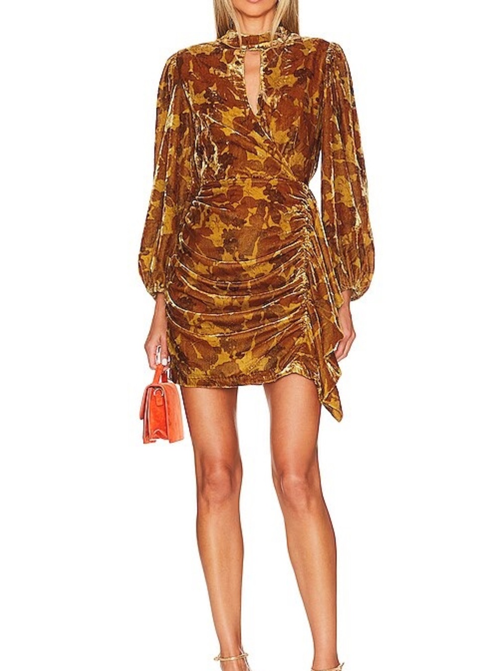 RHODE Zadie Floral Velvet Ruched Long Sleeve Mini Dress